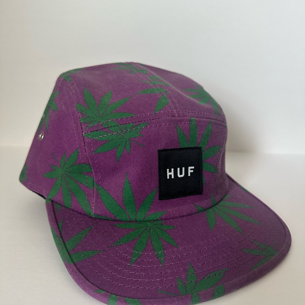 HUF Purple Cap with Green Leaf Design